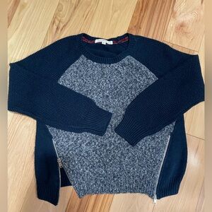 Rewind Blue and Gray Crew Neck Sweater with 2 Front Zips
